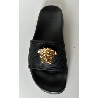 Versace Gold Medusa Head Slides Sandals Black 10 US (40 Eu) IT NIB $450 1004190