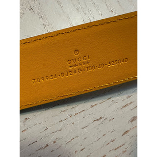 New $920 Gucci Mens Leather Memorable Buckle Belt Blue/Brown 100/40 709954