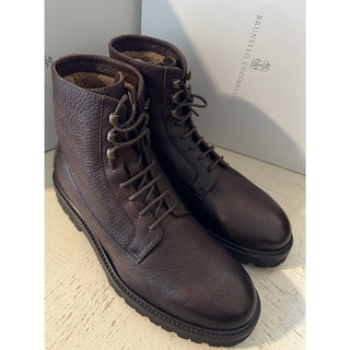 NIB $1795 Brunello Cucinelli Men Grained Leather Boots Shoes Brown 8 US/41 Eu