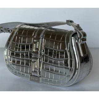 Versace La Greca Leather Silver Medium Shoulder Bag 1023417 Italy NWT $2775