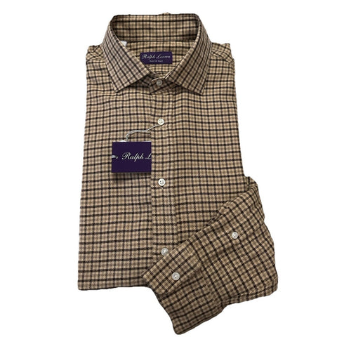 New $650 Ralph Lauren Purple Aston Check Sport Shirt Tan Size L Italy