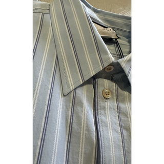 New Gucci Men Classic Washed Strips Shirt Azure Blue 43/17