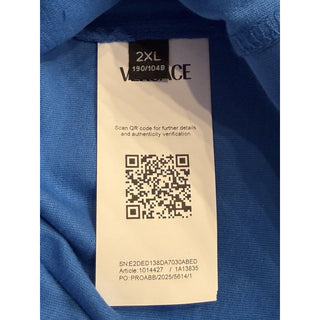 Versace Greek Key Print Cotton Jersey T-Shirt Blue/White 2XL 1014427 NWT