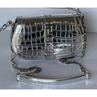 Versace La Greca Leather Silver Medium Shoulder Bag 1023417 Italy NWT $2775