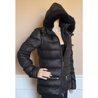 Escada Sport Women’s Black Down Puffer Jacket Fur Trim Hood 34 Eu (S) 5018537