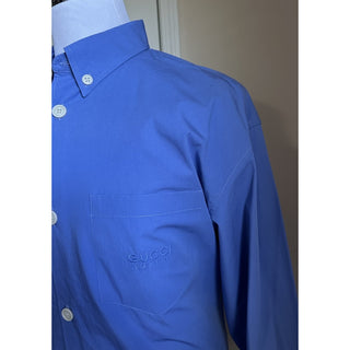 New $1800 Gucci Men’s Super Heavy Popeline Shirt Blue Size 52 Eu /XL