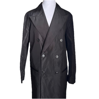 New $4900 Saint Laurent Men long coat in silk taffeta Trench Coat Black 50 Eu/40
