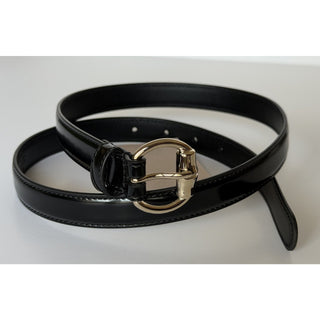 Gucci Metal Bamboo Detail Buckle Women's Black Leather Belt 80/32 IT 828330NWT