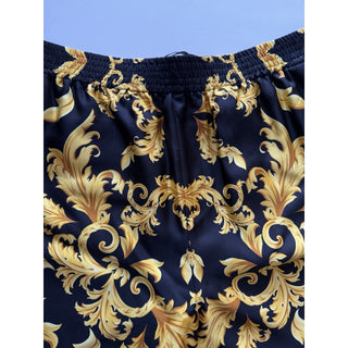 Versace Leaf Print Men's Black&Gold Silk Shorts 52 Euro (32”) 1010119 NWT $1200