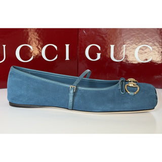 Gucci Horsebit Ballet Flat Suade Blue Sandals 10 US (40 Eu) IT 814413 NIB