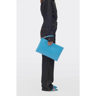 Bottega Venera Intrecciato Blue Leather Large Clutch 608249 IT NWT $1850