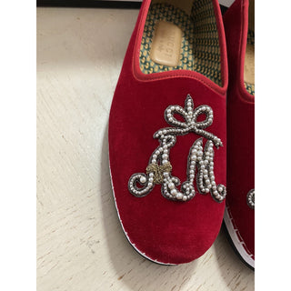 NIB $980 Gucci Mens Velvet Loafers Shoes Red 7.5 US / 6.5 UK