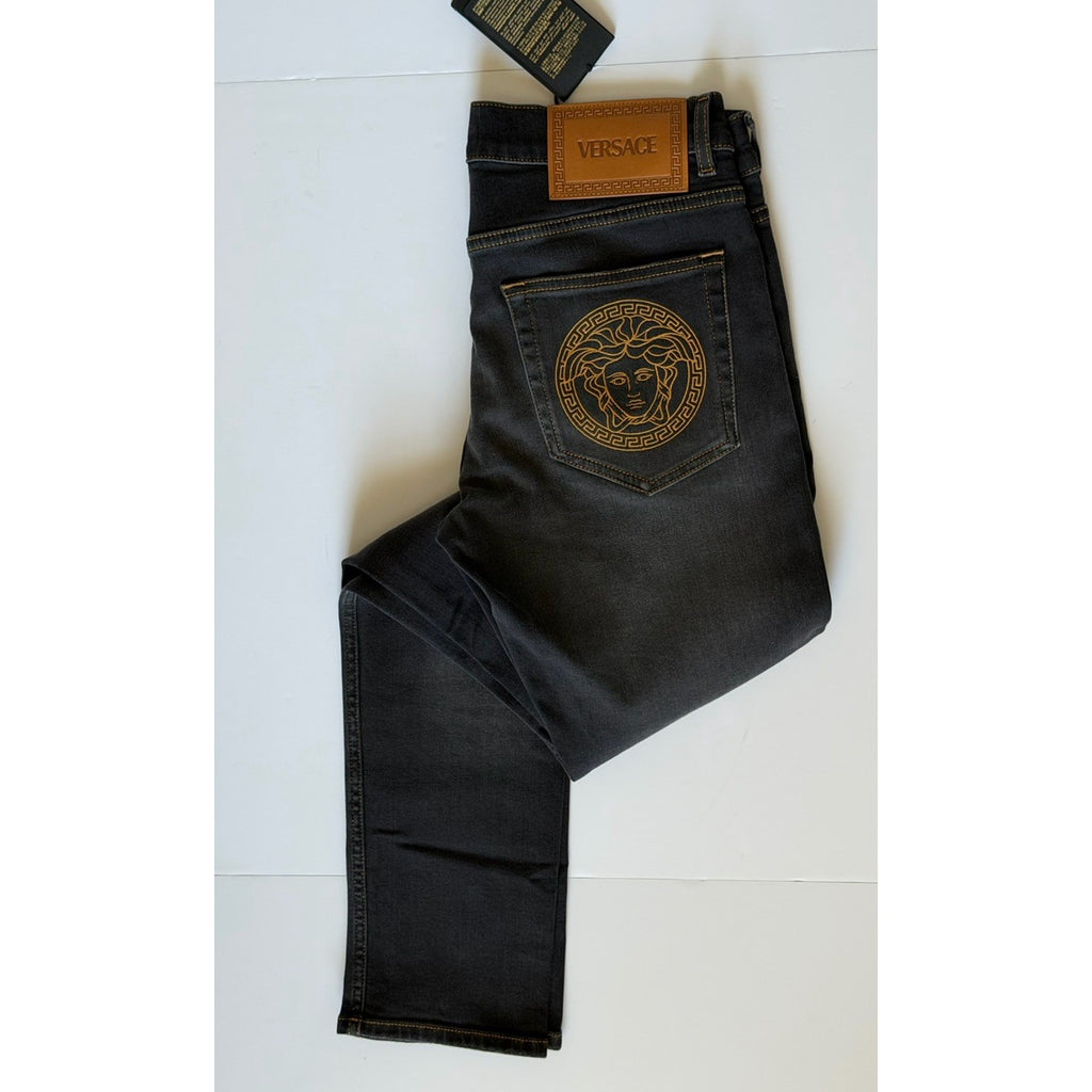 Versace Medusa Embroidered Black Stretch Jeans Men 30 US 1011835 1A13190 NWT