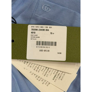 Gucci Men’s Boxy Dress Shirt Sky Blue 39/15.5 Italy 703396 NWT $850