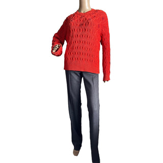 Loro Piana Women Valencia Cabled Cotton Sweater Orange Size S Italy New $3350