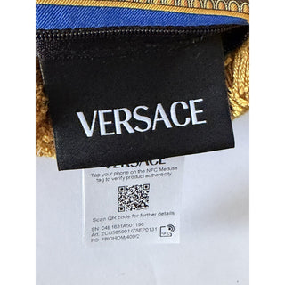 Versace Medusa Baroque 100% Silk Throw Pillow Blue/Gold Fringed IT ZCU505001 NWT
