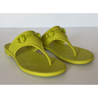 Gucci Horsebit Rubber Thong Green Sandals 8 US (38 Euro) 780306 NIB