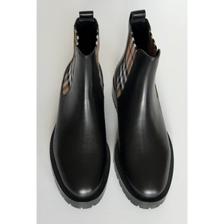 Burberry Check Panel Leather Chelsea Black Boots 8 US (38 Euro) 8042363 NIB $970
