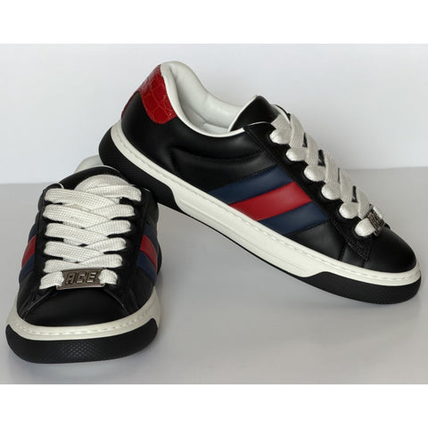 Gucci Ace Web Stripe Leather Sneakers Black Men’s 7.5 US (7 Gucci) 791394 NWT