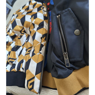 New $3980 Gucci Women Reversible Bomber Jacket Coat Black/Yellow/Multi 44/8