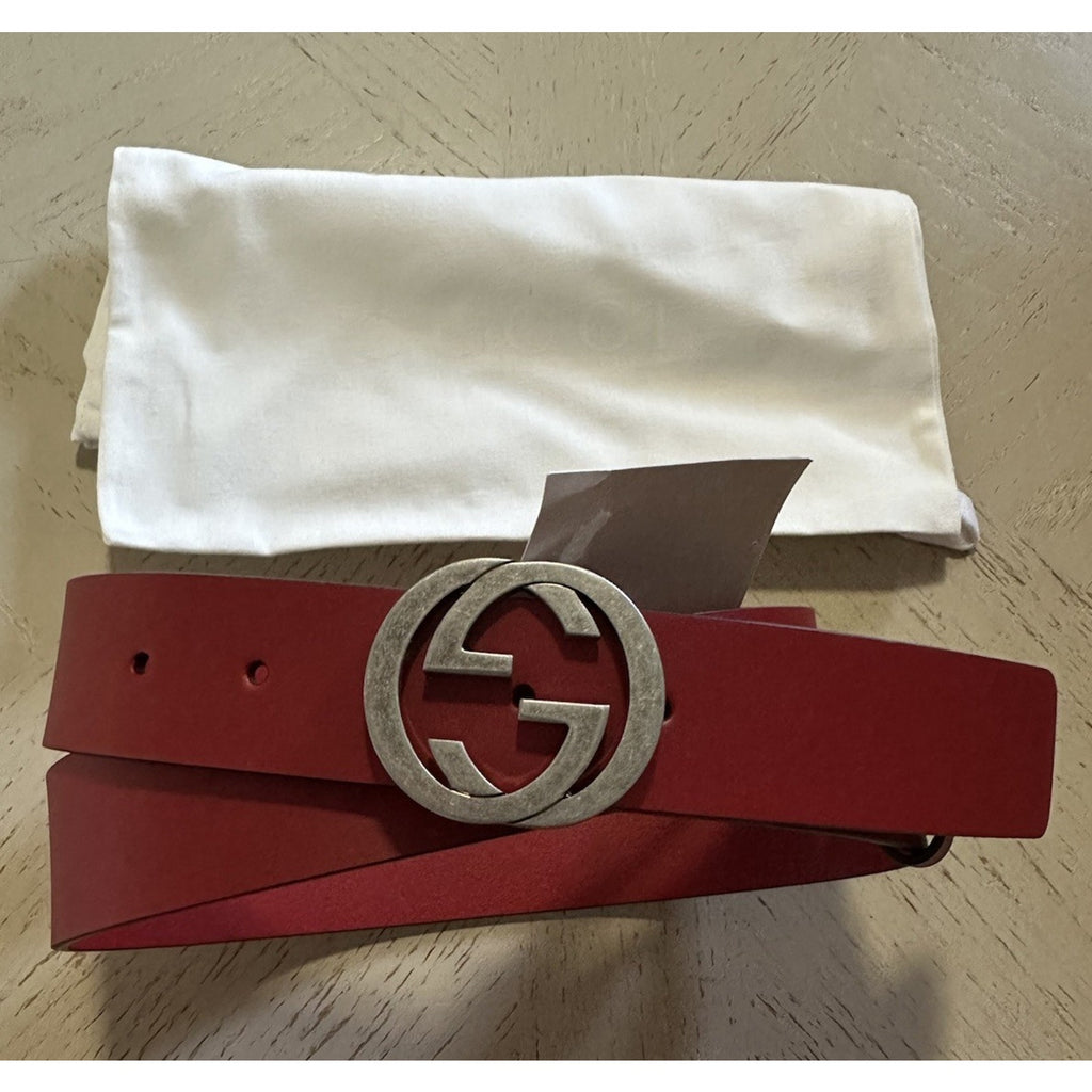 Gucci Leather GG Belt DK Red Size 95/38 New 546389