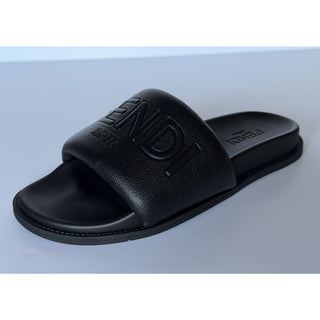 Fendi Men's Roma Leather Slide Sandals Black 9 US/8 UK IT 7X1649 NIB $750