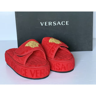 Versace Medusa Platform Slide Slippers Red Gold Women 7 US (37 Eu) ZSL00003 NIB