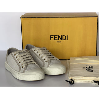 Fendi Domino FF Jacquard Sneakers Ivory Taupe 8 US (7 Fendi) IT 7E1553 NIB $770