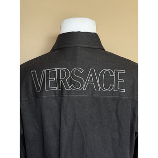 Versace Embroidered Long Sleeve Shirt Charcoal 46 US (56 Eu) 1021351 NWT $1700