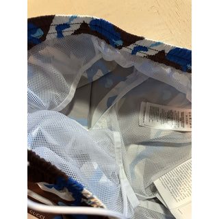 NWT $880 Gucci Drawstring Gucci Print Swim Short Blue/White/Brown 50 Eu/34 US