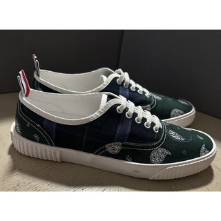 NIB Thom Browne Men Plaid Paisley Canvas Sneakers Blue/Green 11 US/44 EU