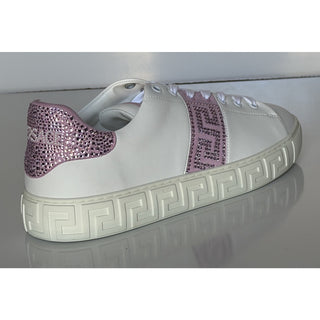 Versace Crystal Greek Women’s White/Pink Leather Sneakers 11.5 US 1013568 NIB