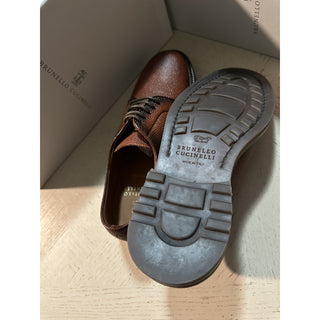 NIB $1250 Brunello Cucinelli Men Grained Leather Shoes LT Burgundy 9 US/42 Eu