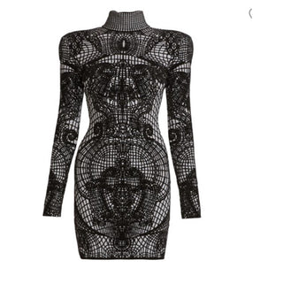New $3050 Balmain Patterned-Knit Body-Con Minidress Black 44/12 Italy