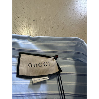 New Gucci Men Classic Washed Strips Shirt Azure Blue 43/17