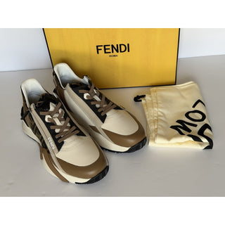 Fendi Flow FF Logo Sneakers Brown/Beige Men 12 US (11 Fendi) 7E1392 NIB $995
