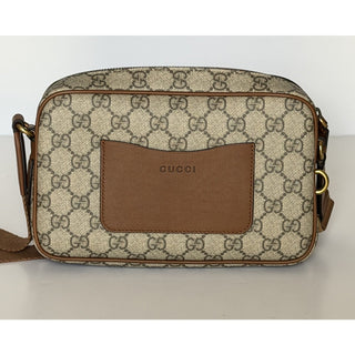 Gucci GG Emblem Small Camera Bag Beige Brown Crossbody 821216 FAED3 NWT