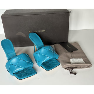 NWT $1500 Bottega Veneta Lido Intrecciato Leather Mules Vintage Blue 7 US 608854