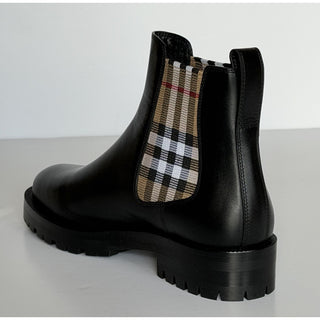 Burberry Check Panel Leather Chelsea Black Boots 10.5 US (40.5) 8042363 NIB $970