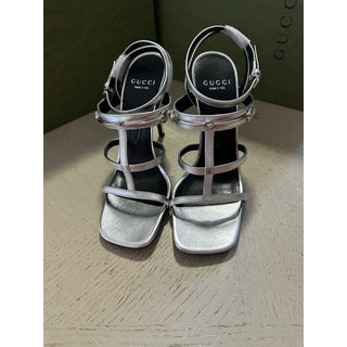 Gucci Women’s Leather Dress Sandal Shoes Silver 7.5 US/37.5 Eu New 771563