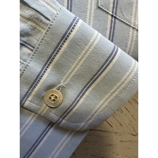 New Gucci Men Classic Washed Strips Shirt Azure Blue 43/17
