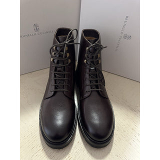 NIB $1795 Brunello Cucinelli Men Leather Shearling Boots DK Brown 8 US/41 Eu