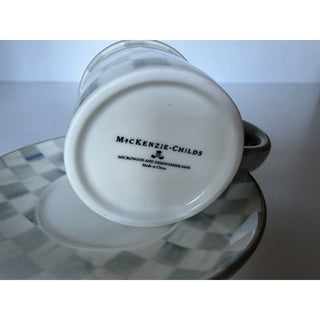 MacKenzie-Childs Sterling Check Espresso Cup & Saucer, Set Of 2 NIB