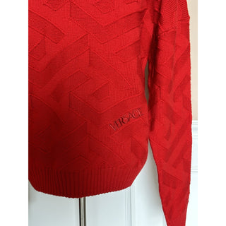 Versace Greca Knit Wool Sweater Red 58 (3XL) Made in Italy 1008473 NWTWD $1175