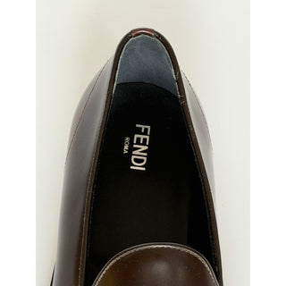 Fendi FF Penny Loafers Brown Calf Leather Men 9 US (8 Fendi) 7D1645 NIB $1250