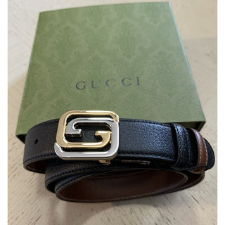 New Gucci Men Leather Reversible belt GG Buckle Black/Brown 115/46 715603