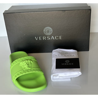 NIB Versace Medusa Head Slides Sandals Neon Green 9 US (42 Euro) DSU5883 Italy