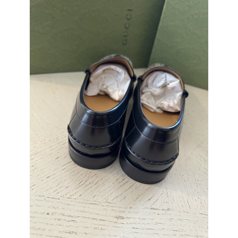 Gucci Mens GG Logo Leather Loafers Shoes Black/Beige 13.5 US/13 UK New 673817