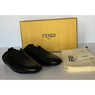 Fendi Fit Leather Low Top Sneakers Black Men 10 US (9 Fendi) IT 7E1799 NIB $950
