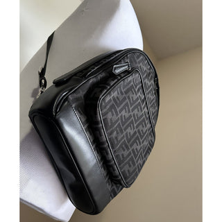 New $2100 Fendi Canvas/Leather FF Logo One-Shoulder Backpack Black/Brown 7VZ065